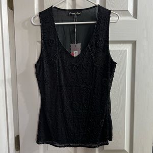 Pretty Angel Black Beaded Silk Blend Tank, SZ L/XL